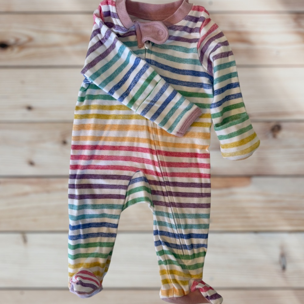 Honest Company Multicolor Rainbow Striped Newborn Footie Optional Hand Mittens